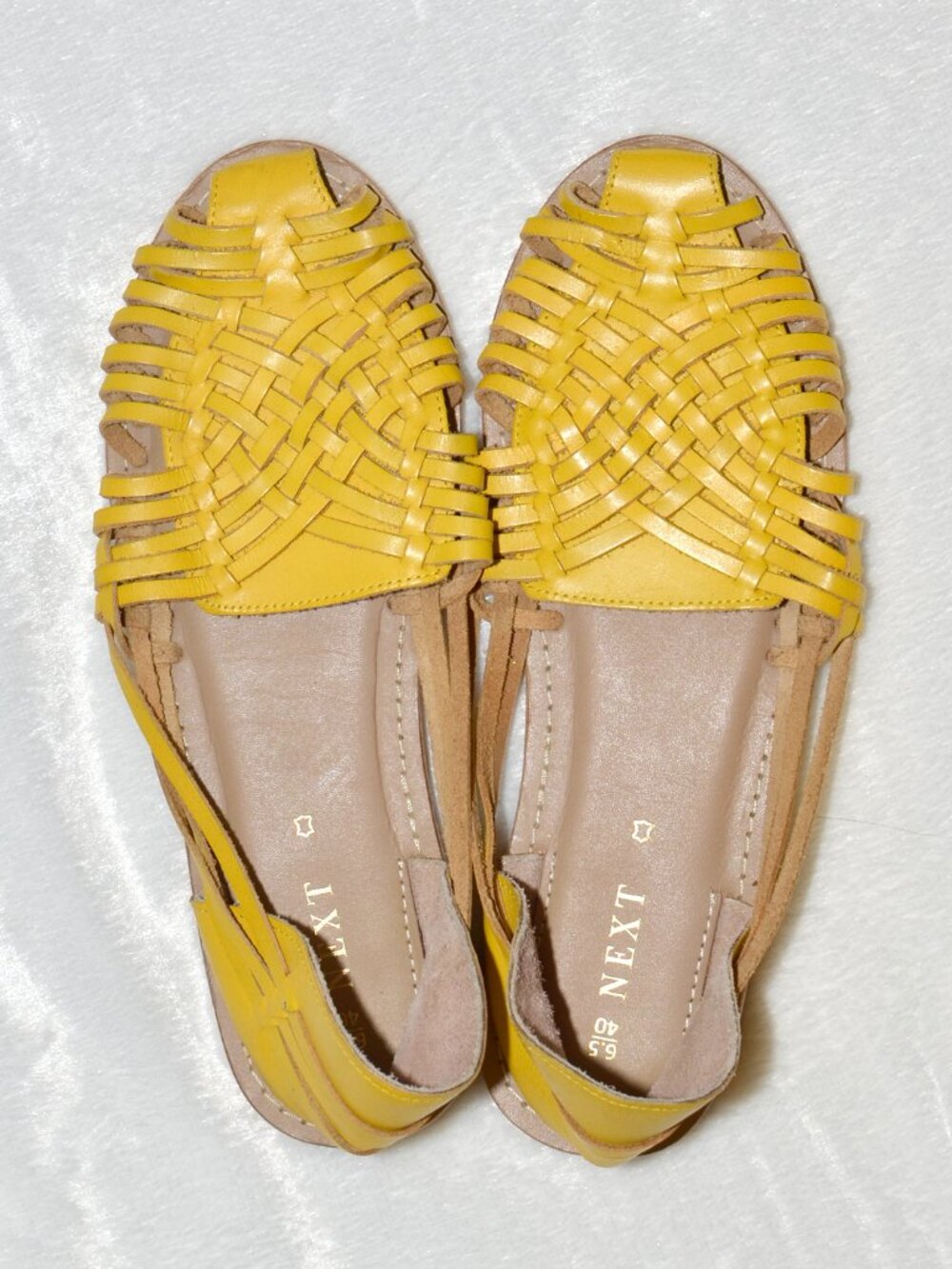 Next Yellow Woven Leather Huarache Closed Toe Flat Sandals USA 9 UK 6.5/EU 40